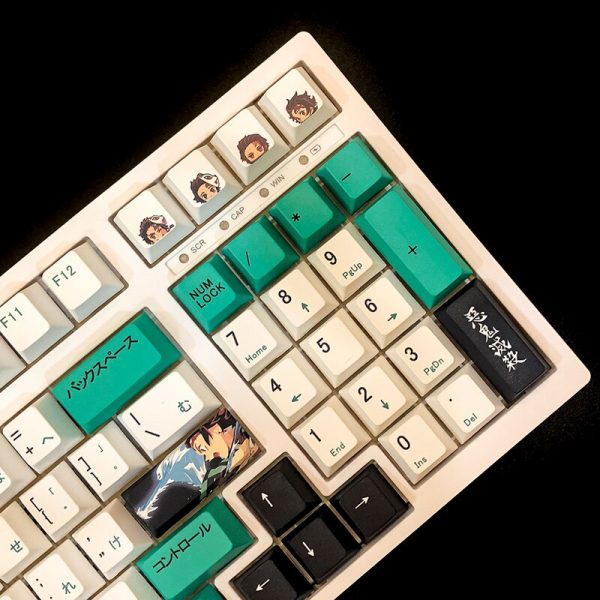 Anime Demon Slayer Design Green Tanjiro Keycap Personality Design Cherry Profile PBT Five sided Sublimation 104 3 - Anime Keycaps