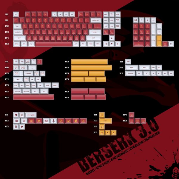 Maxkey Berserk Full Set 189 Keys SA R3 Keycaps ABS Double Shot Mechanical Keycap Red Yellow 2 - Anime Keycaps