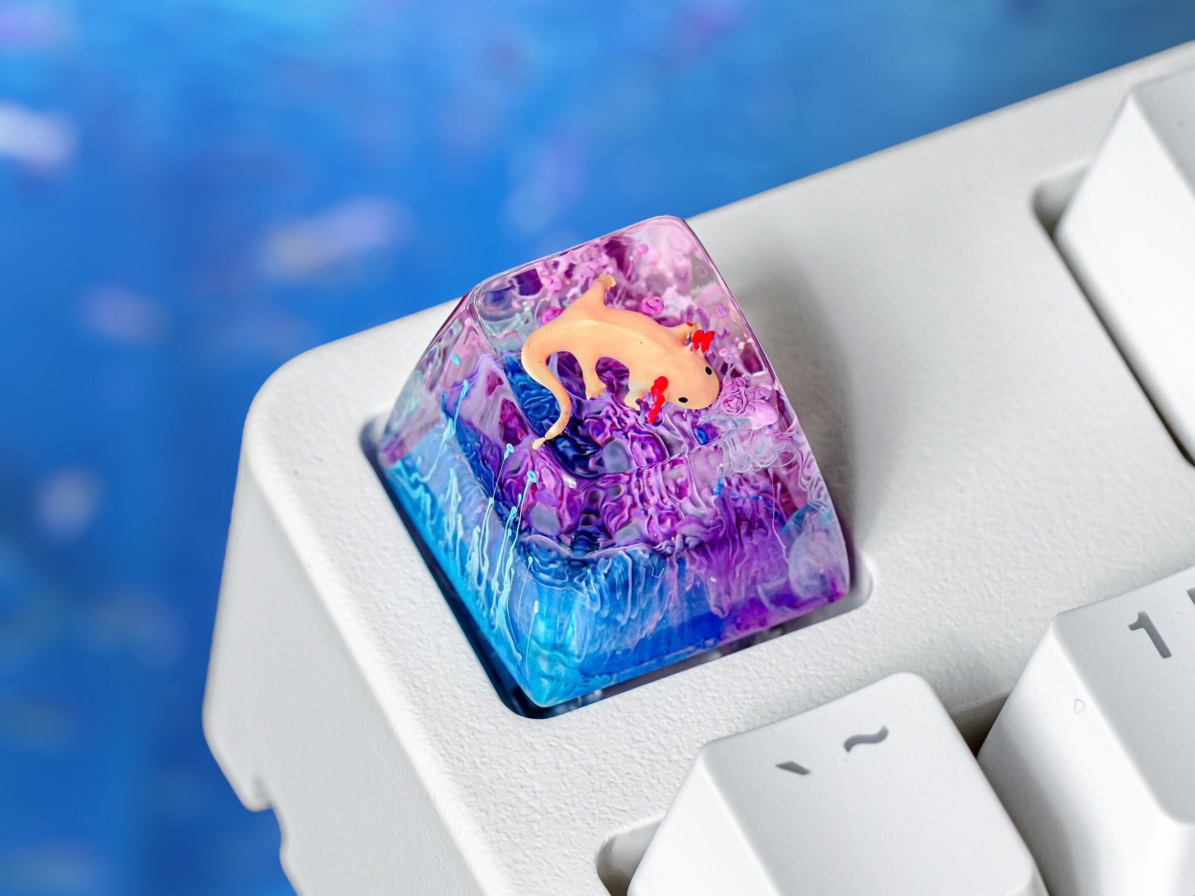 Axolotl Fish Keycap, Artisan Keycap, Resin Keycap, Keycap for MX Cherry Switches Michanical Keyboard, Gift for Him