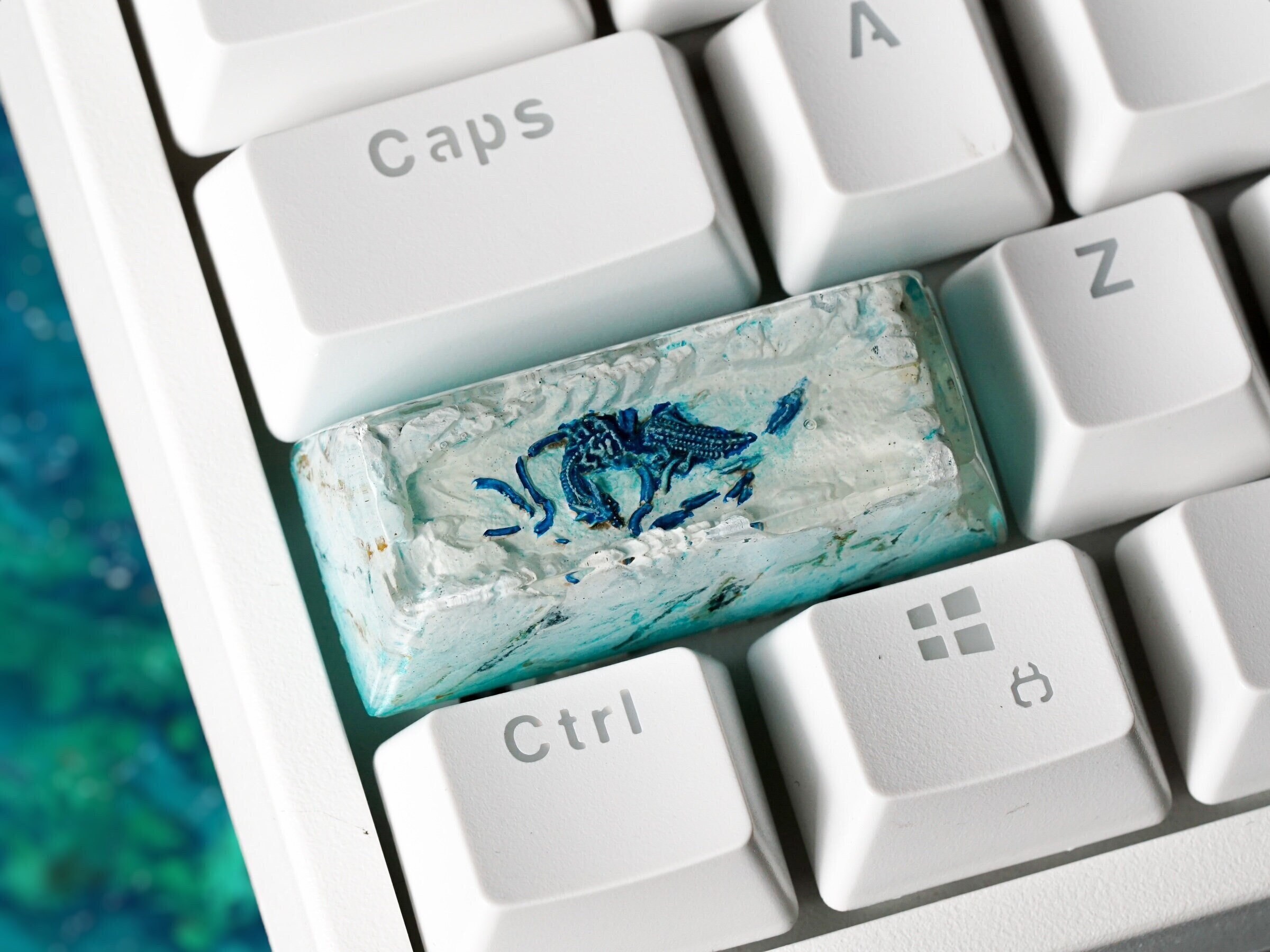 Dinosaur Fossil Keycap, Blue Dinosaur Shift Keycap, Artisan Keycap, Keycap for MX Cherry Mechanical Keyboard, Handmade Gift