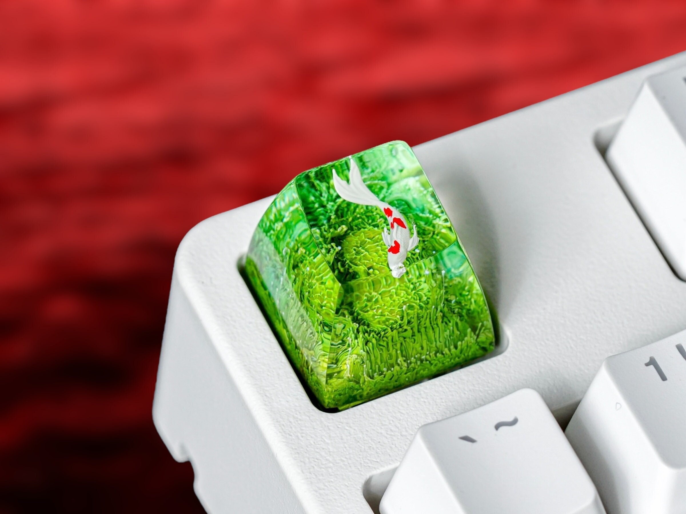 Koi Fish Keycap, Green Coral, Artisan Keycap, Japanese Koi, Keycap for MX Cherry Switches Keyboard, Handmade Gift