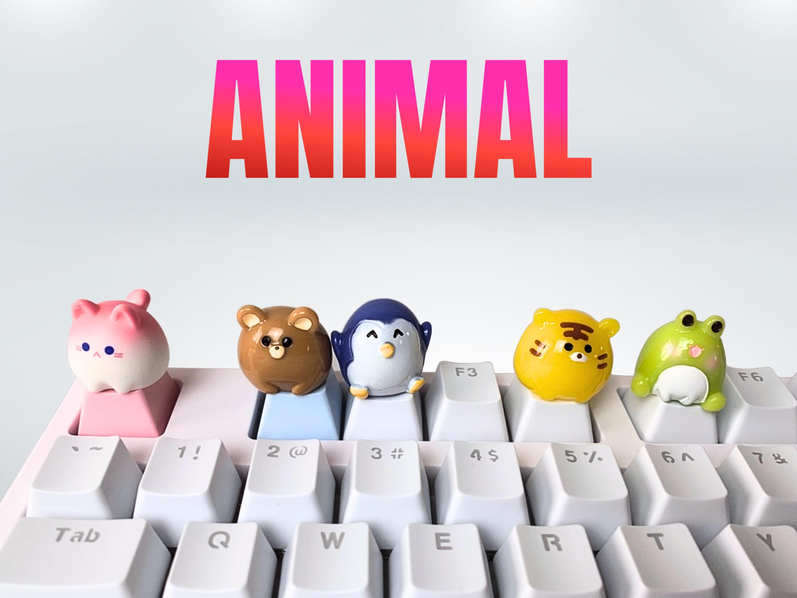 Cute Animals Keycap, Kawaii Keycap, Artisan Keycap, Keycap for MX Cherry Switches Mechanical Keyboard, Handmade Gift